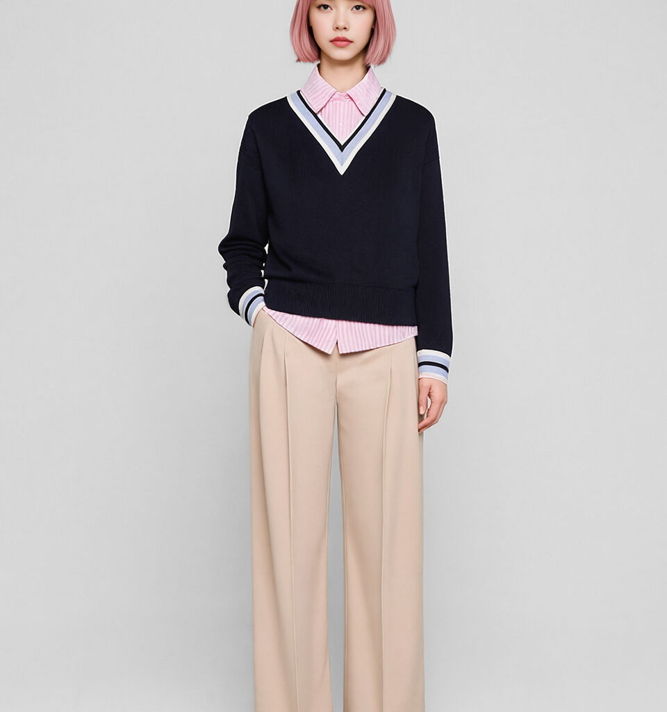 V NECK SWEATER L/S - null - Azul-Escuro | Sisley K image number 1